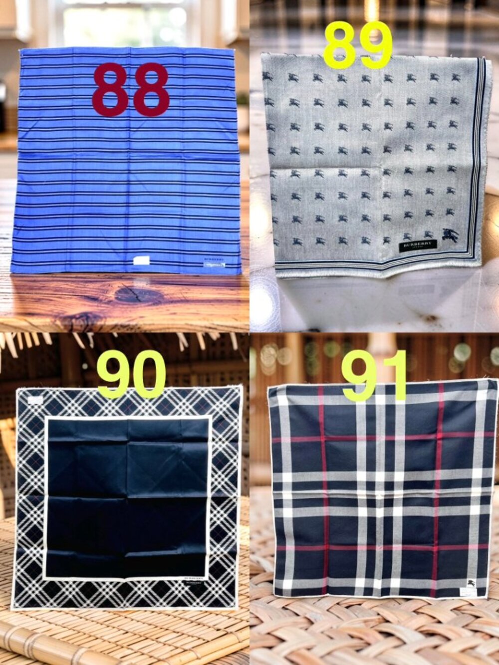 (4)New  Burberrys Handkerchief Men/Women 18" To 20"   Multi-Color  (Select1 )